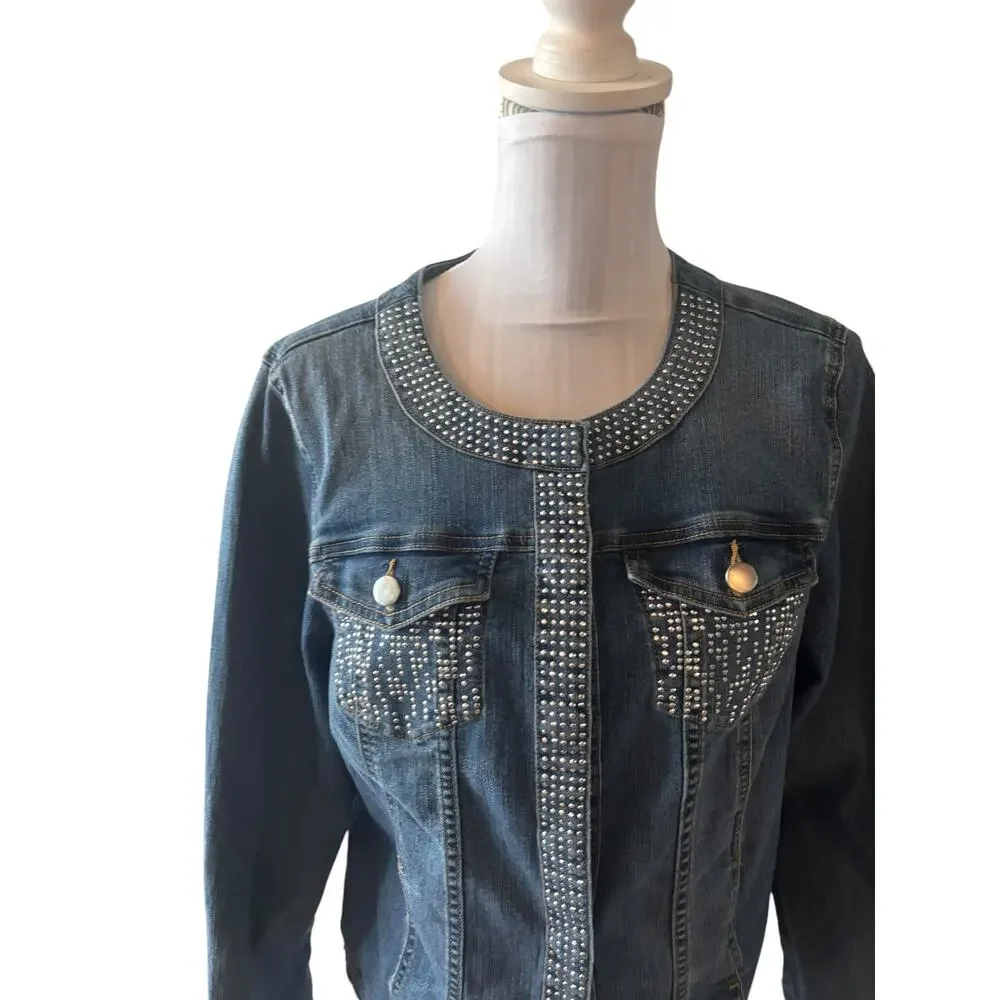 Creation L Denim Jacket with Rhinestones Size 12